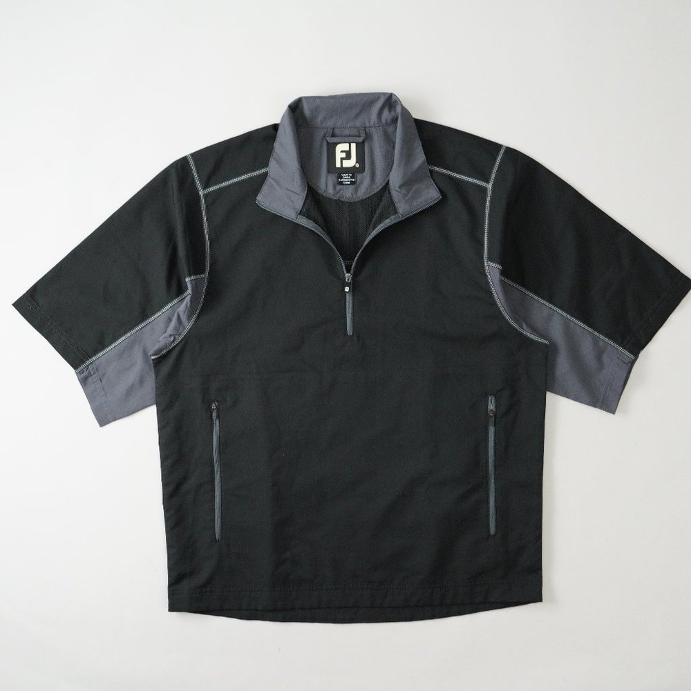 Footjoy FJ Sport Short Sleeve Golf Windshirt Zip Pockets Black Gray Mens Size S